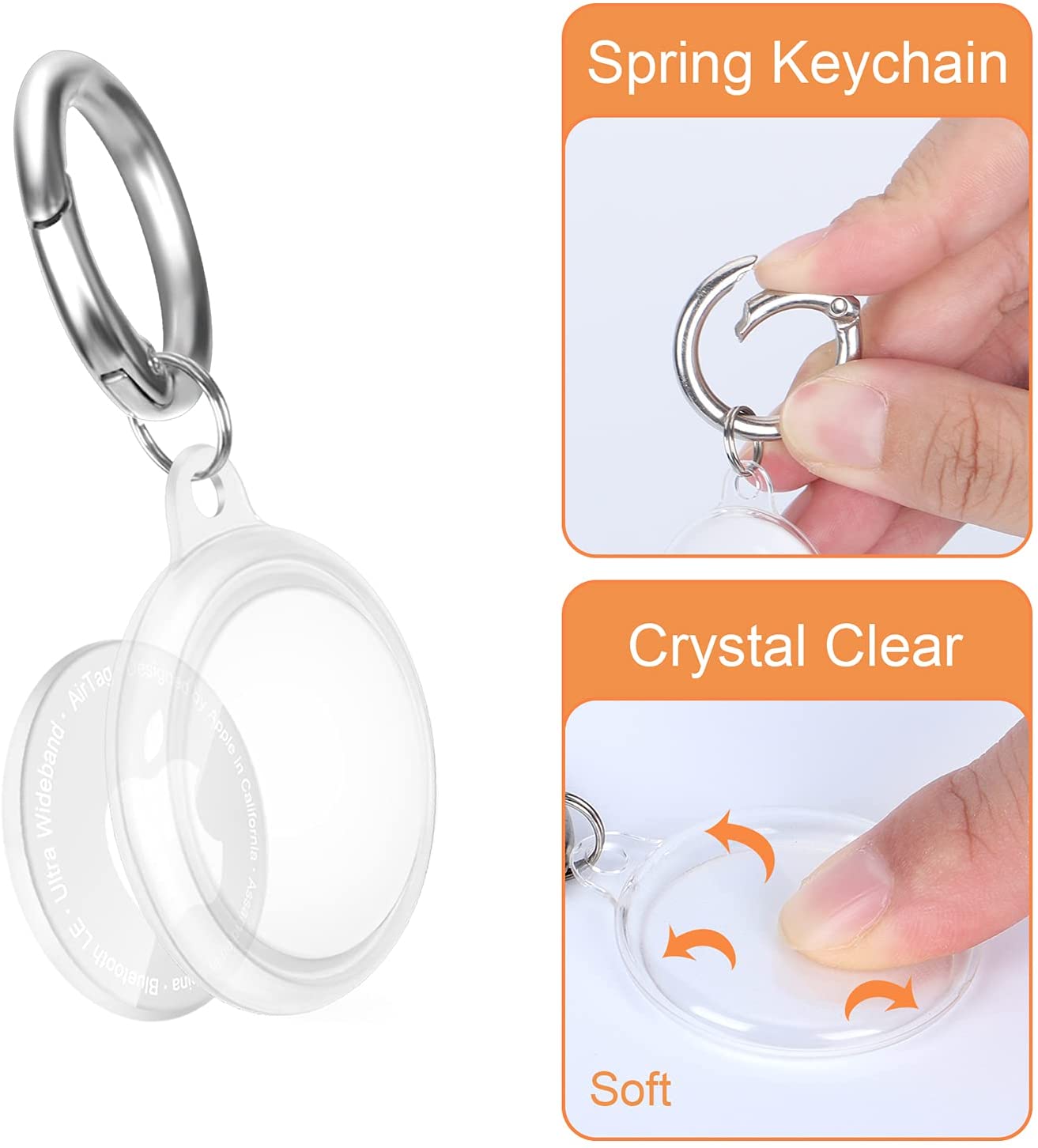 Clear Protective Cover Case with KEYCHAIN Hook for Apple AirTag (Clear)